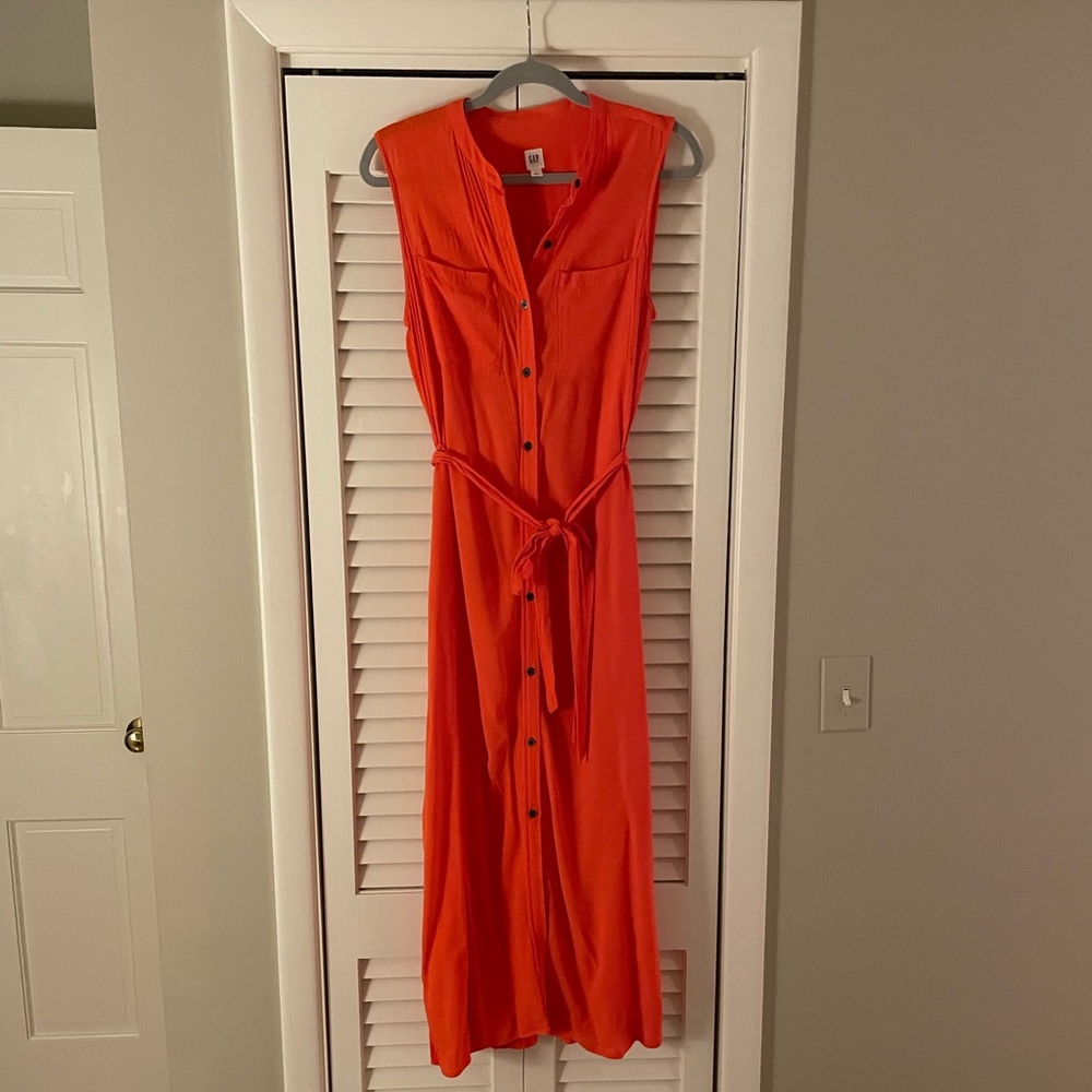 GAP | Orange Button-down Tie Waist Dress - M